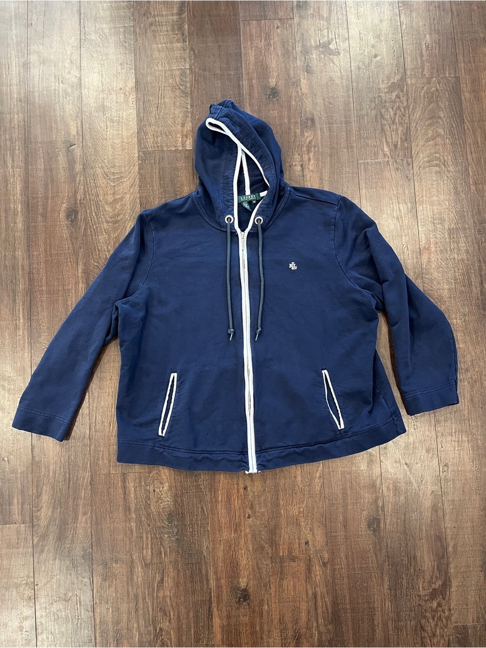 Lauren Ralph Lauren Hoodie Womens Size 3X Blue Full Zip Casual Preppy Old Money